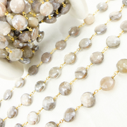 Coated Taupe Moonstone Gold Plated Wire Chain
